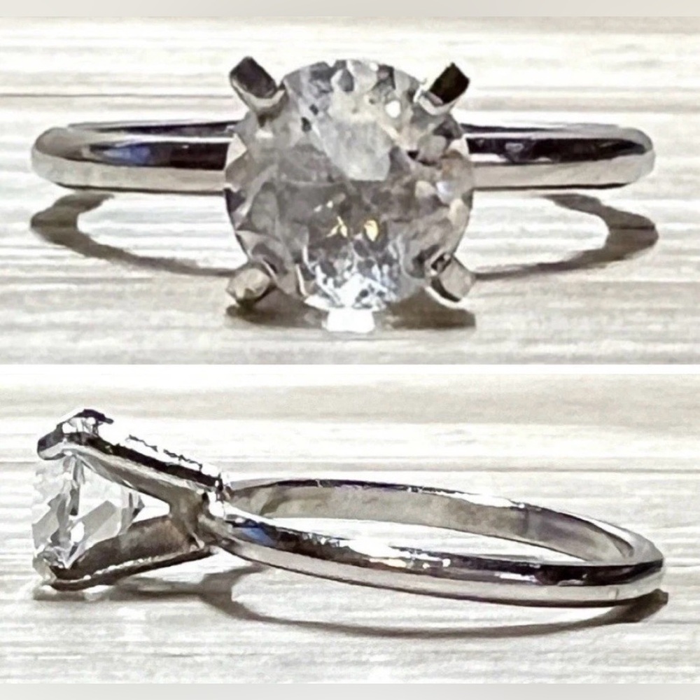 Vintage Designer Hallmarked UNCAS Sterling Silver Faux Diamond Ring, Size 7